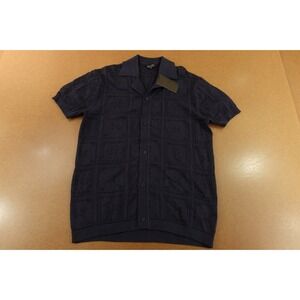 South Beach Mens Size Small Navy Knit Short Sleeve Button Front Beach Shirt NWT